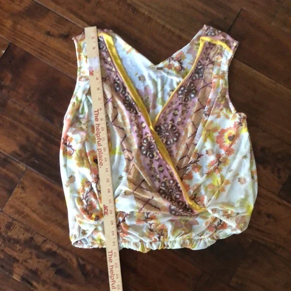 FREE PEOPLE | Floral print havana muscle tank Hi LO draped white yellow - Picture 10 of 16